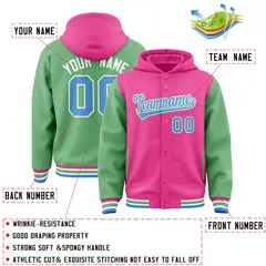 Pink Green Raglan Two Tone Varsity Letterman Jacket Hoodie 4