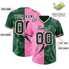 Pink Green Split Lightning Pattern Football Jersey 2