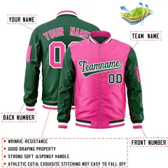 Pink Green Two-Tone Varsity Full-Zip Letterman Bomber Jacket 2