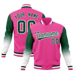 Pink Green White Gradient Raglan Varsity Letterman Jacket 1