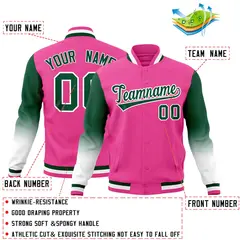Pink Green White Gradient Raglan Varsity Letterman Jacket 2