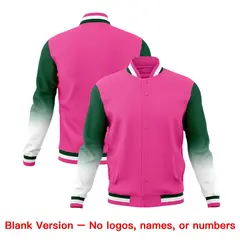 Pink Green White Gradient Raglan Varsity Letterman Jacket 7