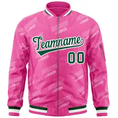 Pink Green-White Letter Full-Zip Varsity Bomber Jacket 3