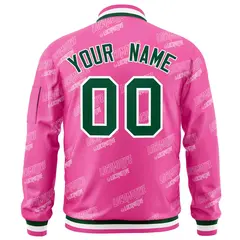 Pink Green-White Letter Full-Zip Varsity Bomber Jacket 4