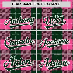 Pink Green-White Plaid Varsity Letterman Baseball Jacket 3
