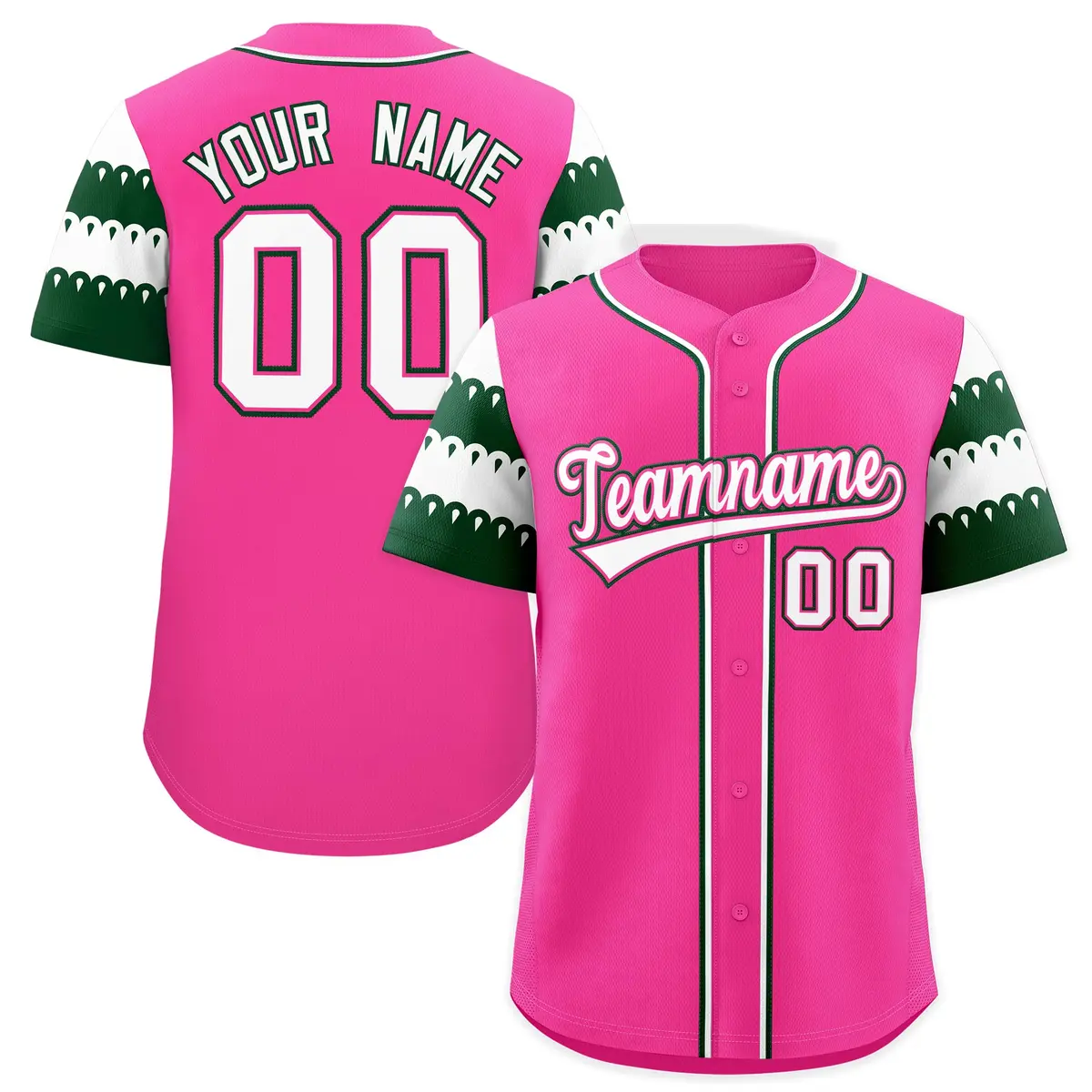 Pink Green White Sleeve Flag Lace Baseball Jersey