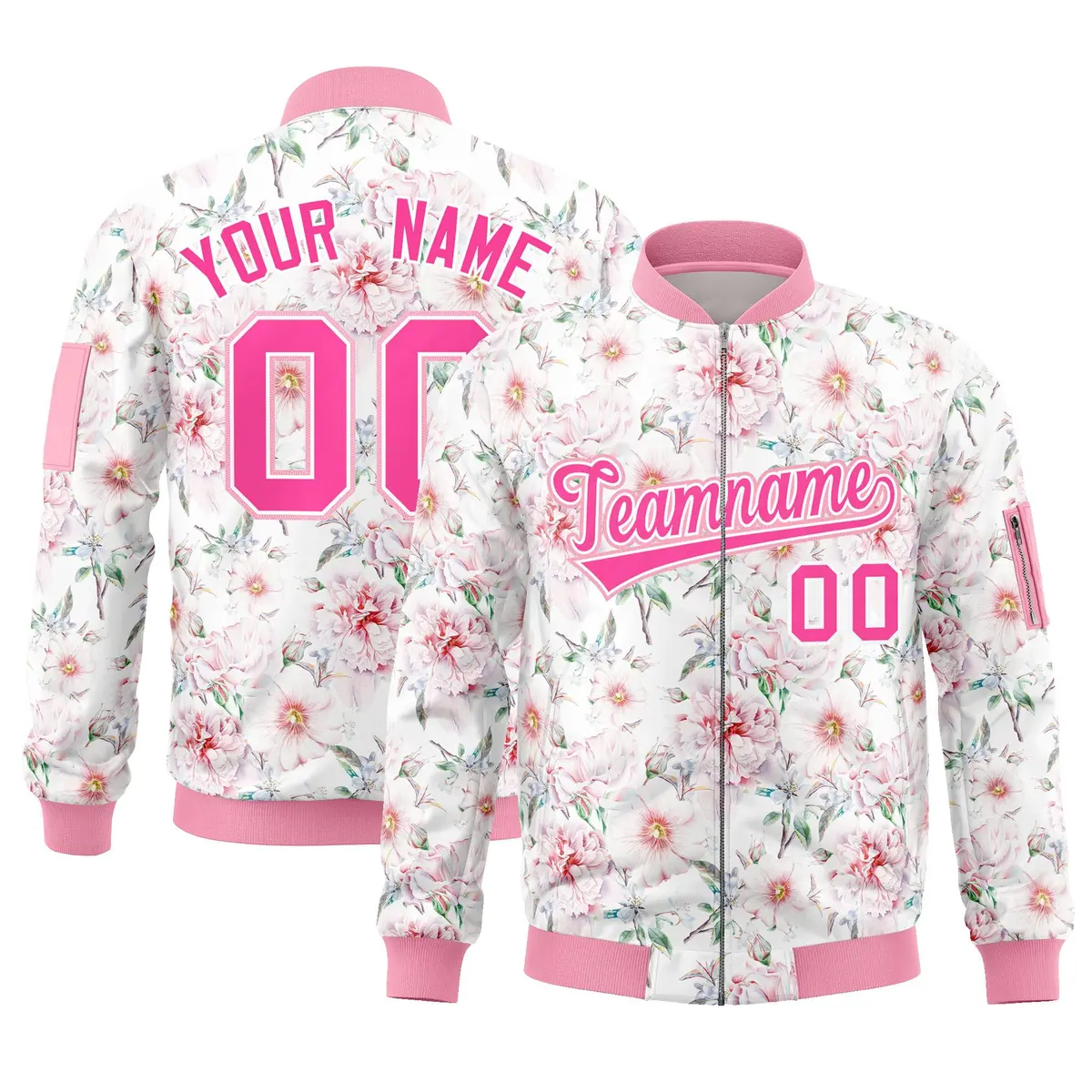 Pink Hawaii Full-Zip Letterman Varsity Bomber Jacket
