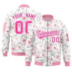 Pink Hawaii Full-Zip Letterman Varsity Bomber Jacket