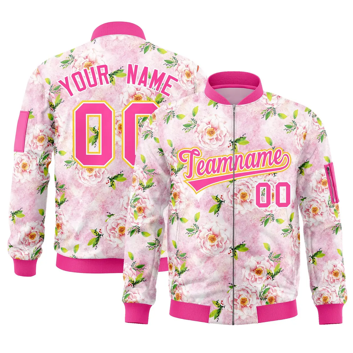Pink Hawaii Full-Zip Letterman Varsity Bomber Jacket