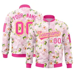 Pink Hawaii Full-Zip Letterman Varsity Bomber Jacket