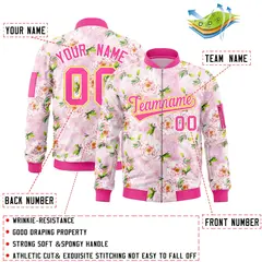 Pink Hawaii Full-Zip Letterman Varsity Bomber Jacket 2