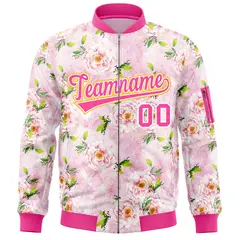 Pink Hawaii Full-Zip Letterman Varsity Bomber Jacket 3