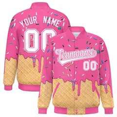 Pink Ice Cream Cone Graffiti Full-Snap Varsity Letterman Jacket