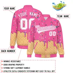 Pink Ice Cream Cone Graffiti Full-Snap Varsity Letterman Jacket 2