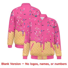 Pink Ice Cream Cone Graffiti Full-Snap Varsity Letterman Jacket 7