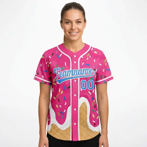 Women's Pink Ice Cream Cone Graffiti Pattern Baseball Jersey