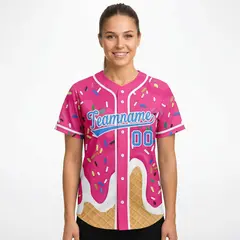 Women's Pink Ice Cream Cone Graffiti Pattern Baseball Jersey 1