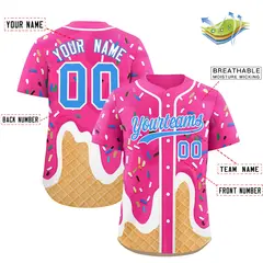 Women's Pink Ice Cream Cone Graffiti Pattern Baseball Jersey 28