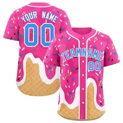 Men's Pink Ice Cream Cone Graffiti Pattern Baseball Jersey 14