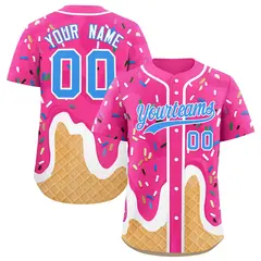 Men's Pink Ice Cream Cone Graffiti Pattern Baseball Jersey 26