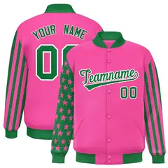 Pink Kelly Green American Flag Varsity Raglan Letterman Bomber Jacket