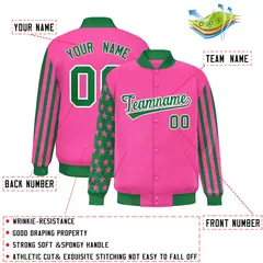 Pink Kelly Green American Flag Varsity Raglan Letterman Bomber Jacket 2