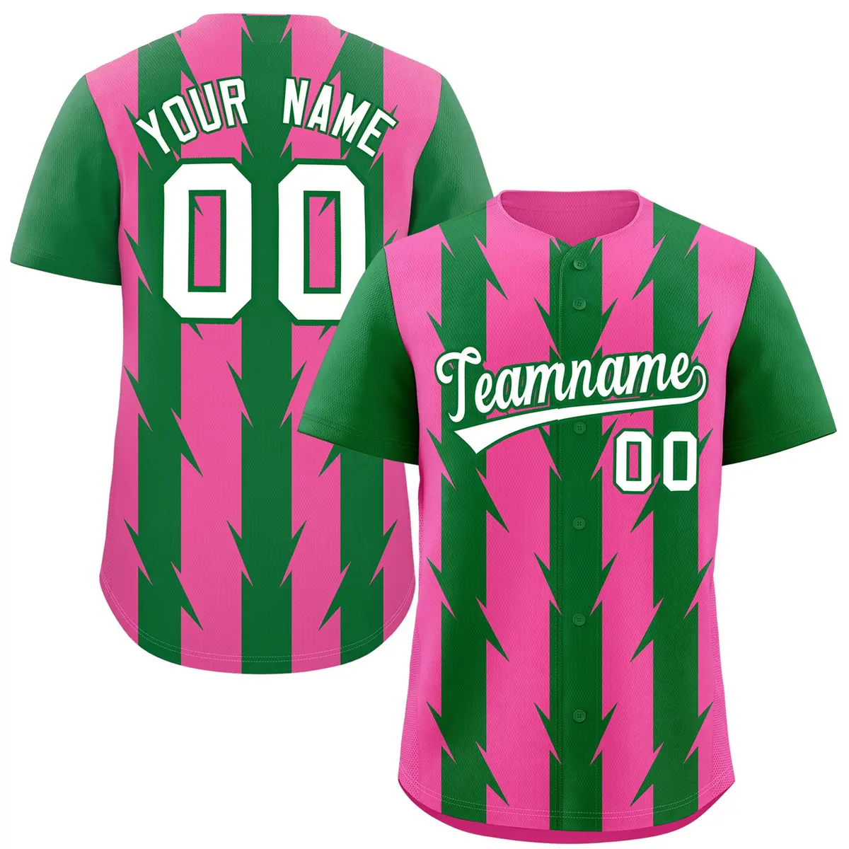 Pink Kelly Green Blade Pattern Raglan Baseball Jersey