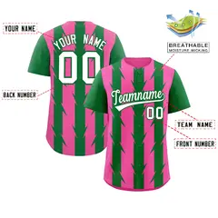 Pink Kelly Green Blade Pattern Raglan Baseball Jersey 2
