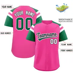 Pink Kelly Green Contrast Raglan Baseball Jersey 2