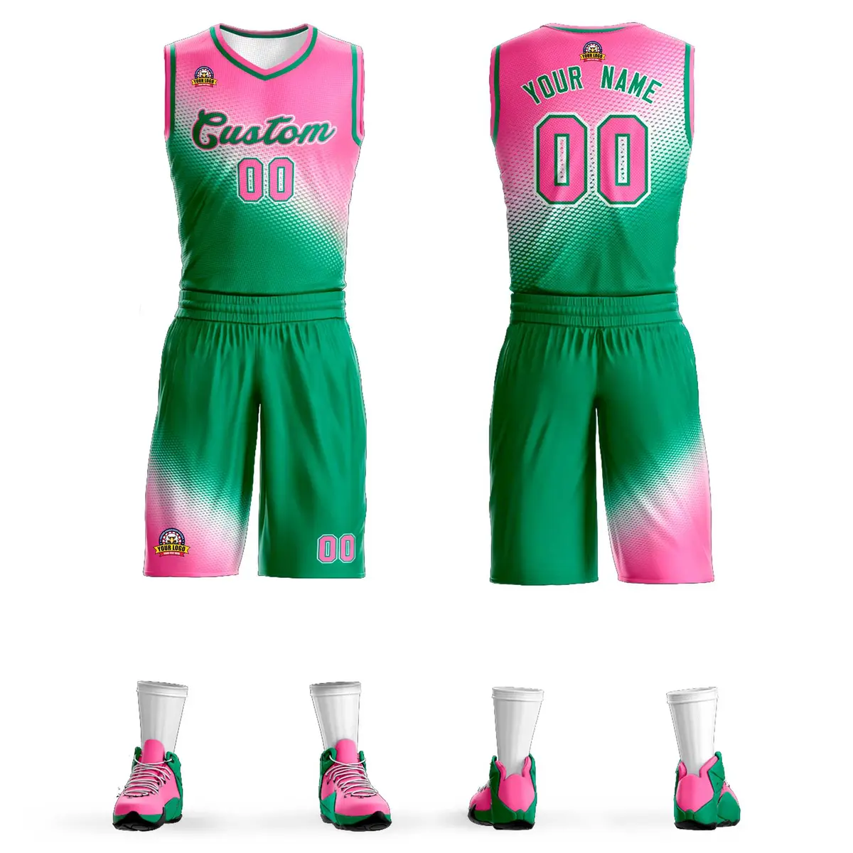 Pink Kelly Green Gradient Basketball Jersey