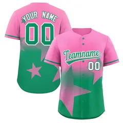 Pink Kelly Green Gradient Star Graffiti Baseball Jersey