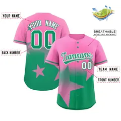 Pink Kelly Green Gradient Star Graffiti Baseball Jersey 2