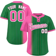 Pink Kelly Green Gradient Stripe Two-Button Softball Jersey