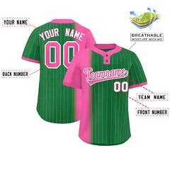 Pink Kelly Green Gradient Stripe Two-Button Softball Jersey 2