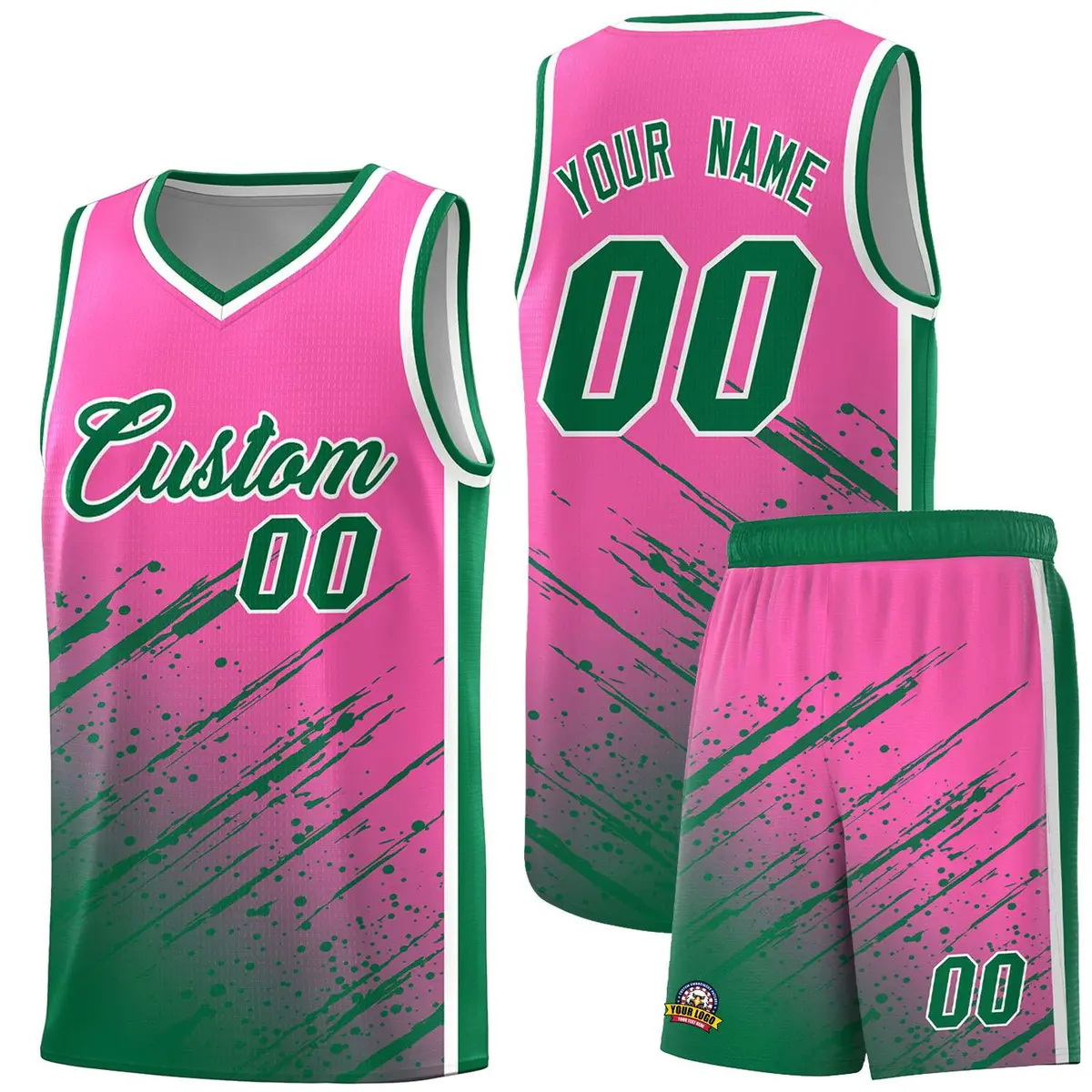 Pink Kelly Green Graffiti Splash Basketball Kits
