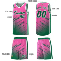 Pink Kelly Green Graffiti Splash Basketball Kits 5