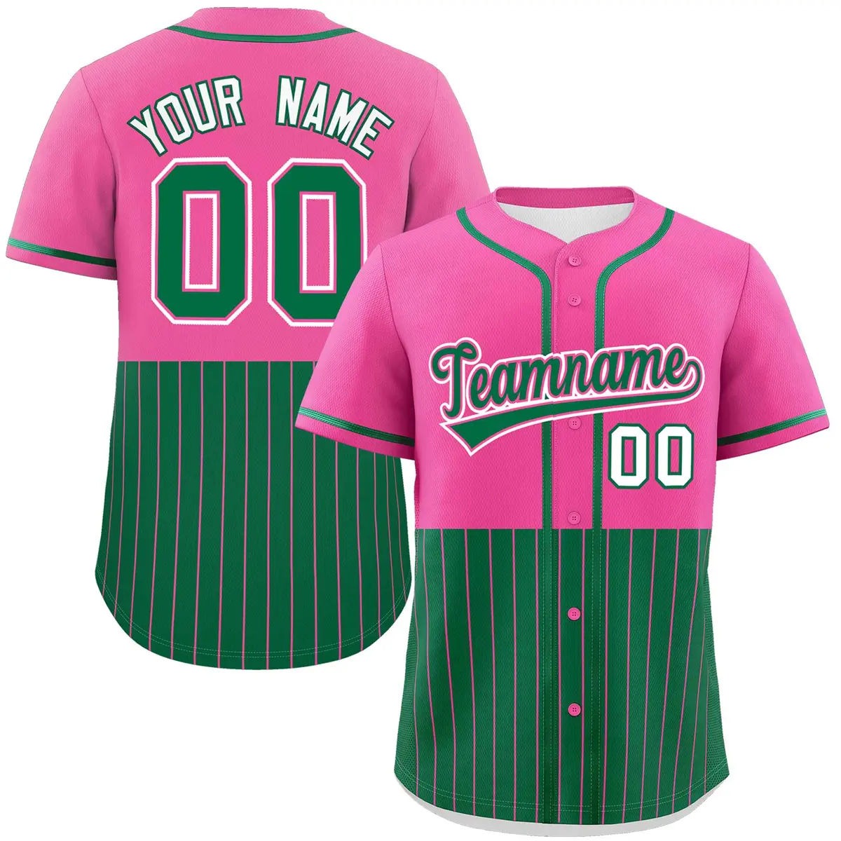 Pink Kelly Green Half Stripe Authentic Baseball Jersey