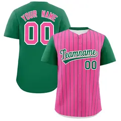 Pink Kelly Green Pinstripe Two-Tone Baseball Jersey 1