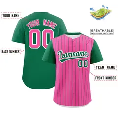 Pink Kelly Green Pinstripe Two-Tone Baseball Jersey 2