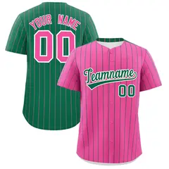 Pink Kelly Green Pinstripe Two-Tone Baseball Jersey 1