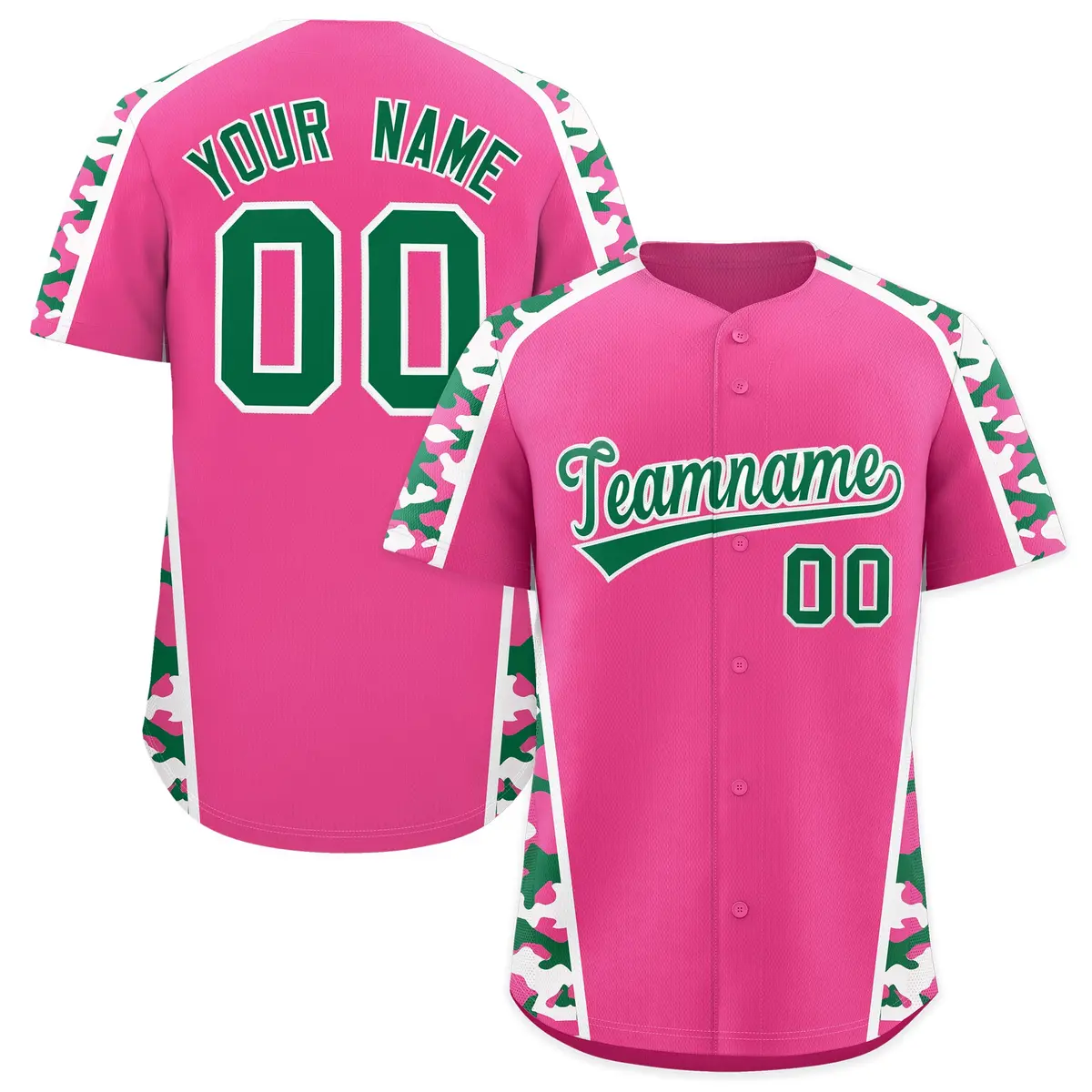 Pink Kelly Green Side Camo Baseball Jersey