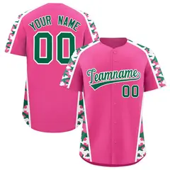 Pink Kelly Green Side Camo Baseball Jersey 1