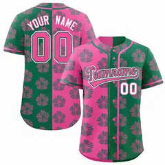 Pink Kelly Green Split Flower Graffiti Baseball Jersey 1