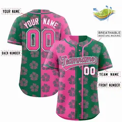 Pink Kelly Green Split Flower Graffiti Baseball Jersey 2