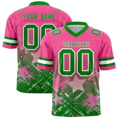 Pink Kelly Green Star Gradient Flag Football Jersey 1