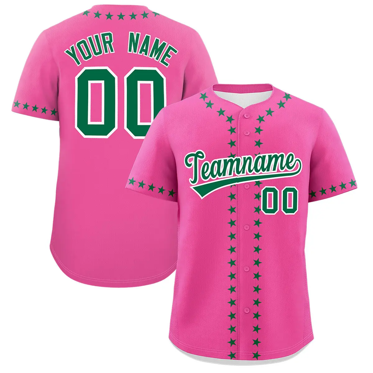 Pink Kelly Green Star Ribbing Authentic Baseball Jersey