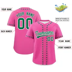 Pink Kelly Green Star Ribbing Authentic Baseball Jersey 2