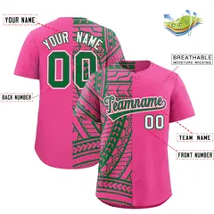 Pink Kelly Green Tribal Split Baseball Jersey 2