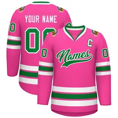 Pink Kelly Green-White Classic Style Hockey Jersey