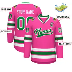 Pink Kelly Green-White Classic Style Hockey Jersey 2